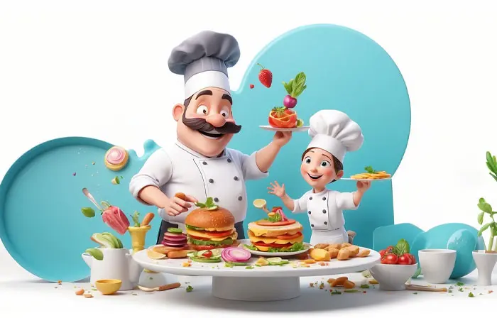 Burger Chefs 3D Cartoon Character Art Illustration